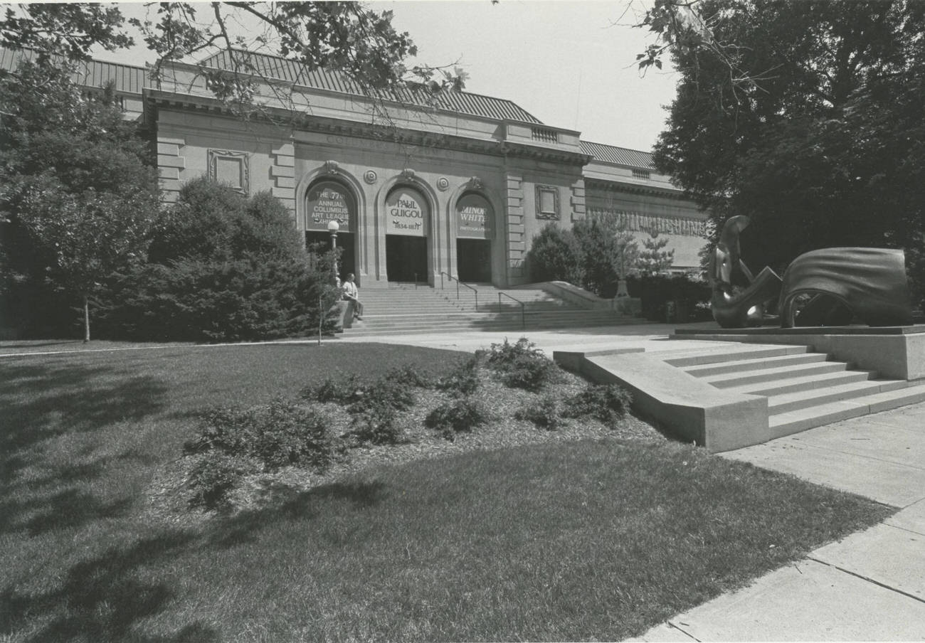 Columbus Gallery of Fine Arts (Columbus Museum of Art), banners advertising 77th Annual Columbus Art League Exhibition, 1987, chartered in 1878, opened January 22, 1931.