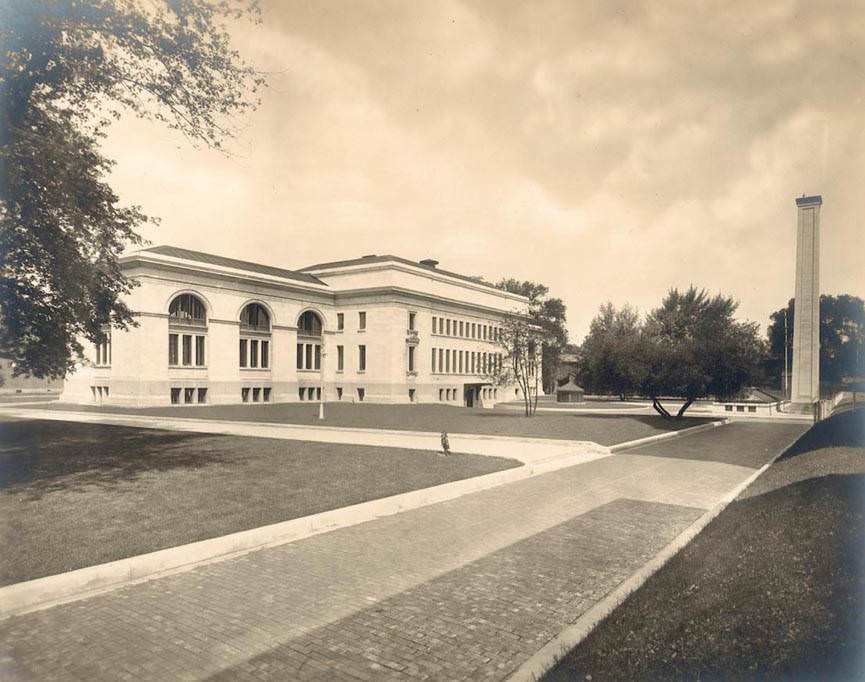 Rear view of the original Main (Carnegie) Library of the Columbus Metropolitan Library, 1960s