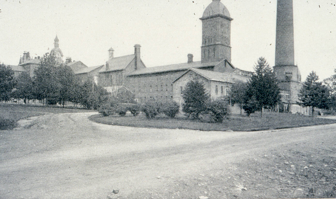 Rear view of Columbus State Hospital's south wing, 1900.