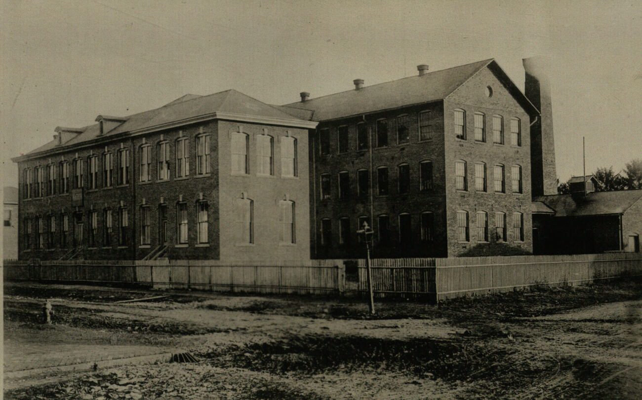 Black and white photograph of the Columbus Watch Company building, operational from 1883 to 1903, Circa 1889.