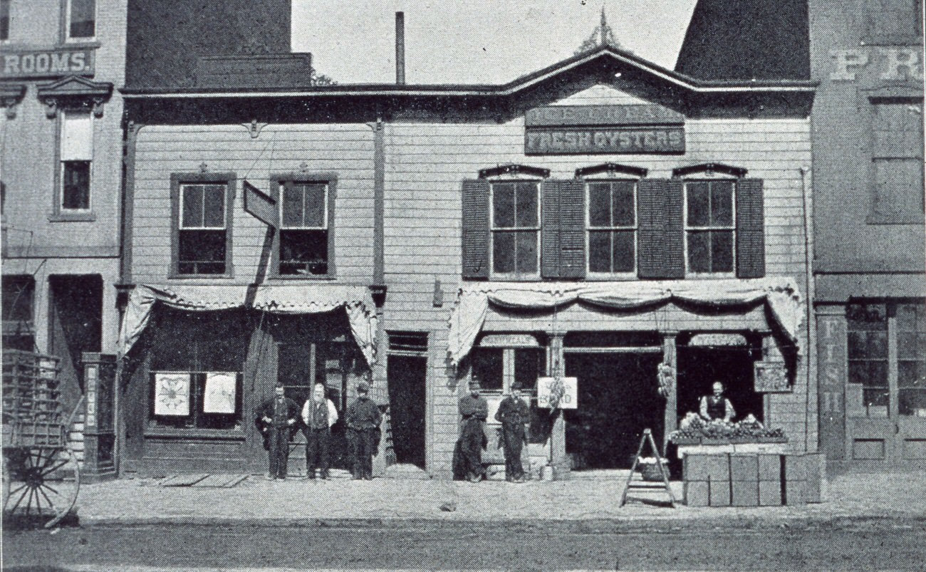 Dickinson Restaurant featuring ice cream and oysters, with William H. Dickinson, circa 1888.