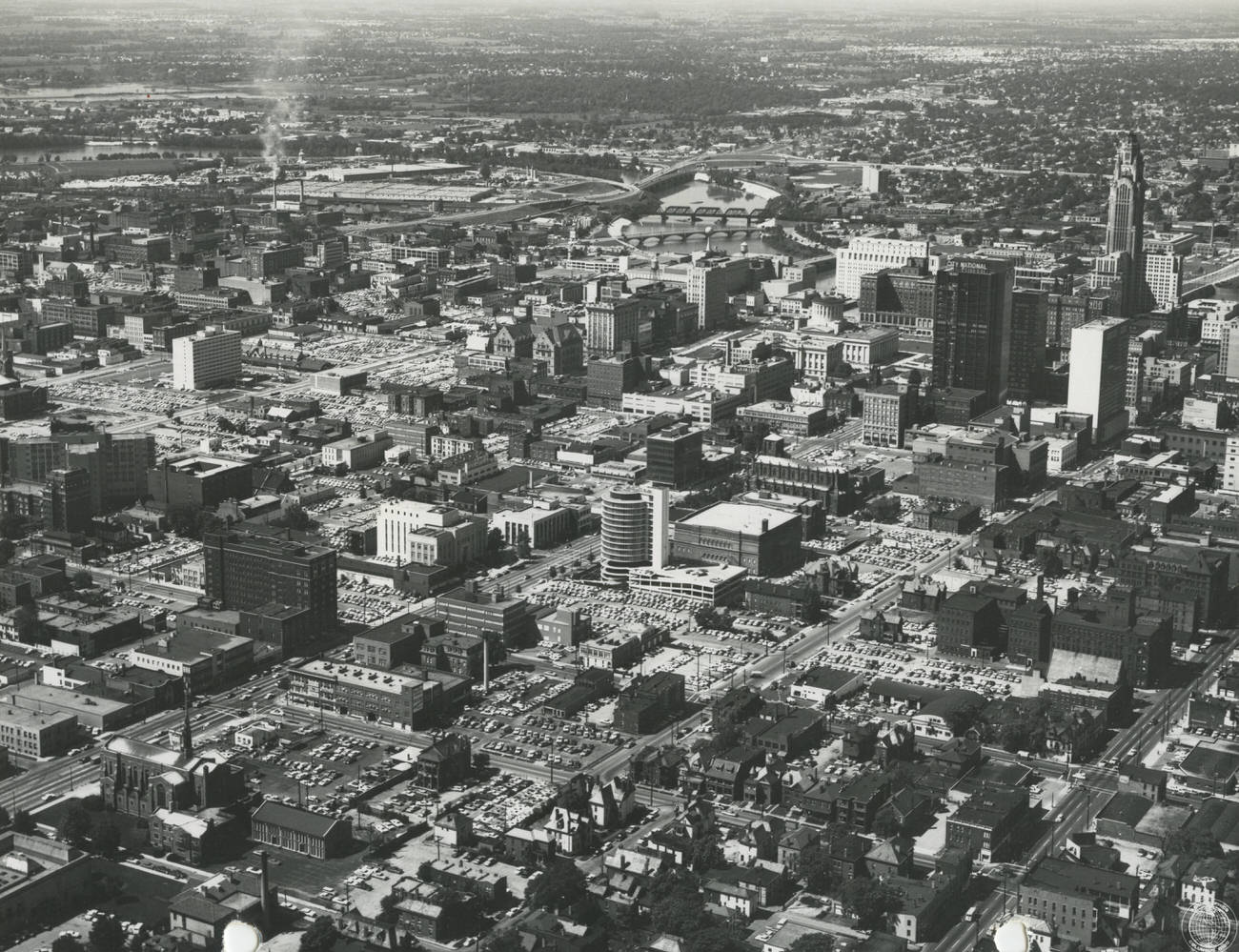 Downtown Columbus view looking southwest across East Broad Street, 1965.