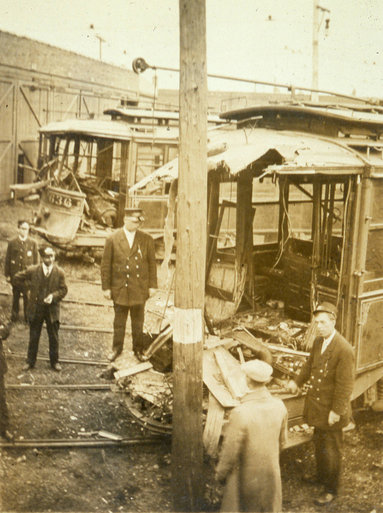 Dynamited streetcars from 1910 strike, Columbus.