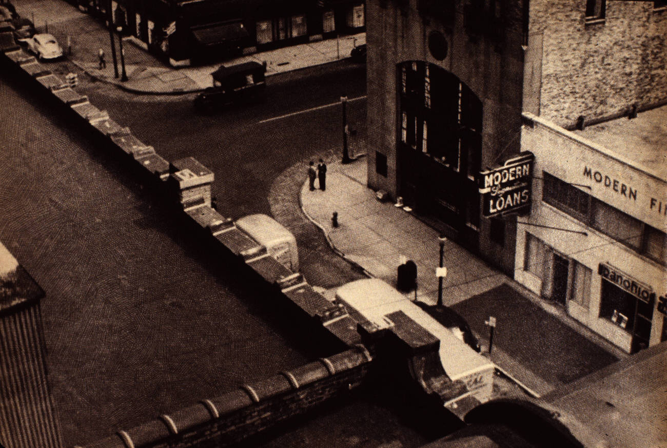 Rooftop view of Modern Finance Building and Ohio State Savings Building on East Gay Street, 1940s