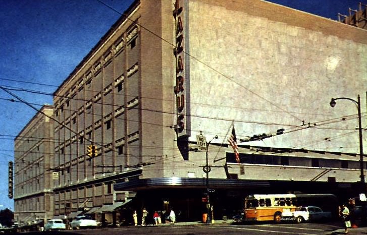 F. & R. Lazarus Company building at Town and South High Streets, 1960s