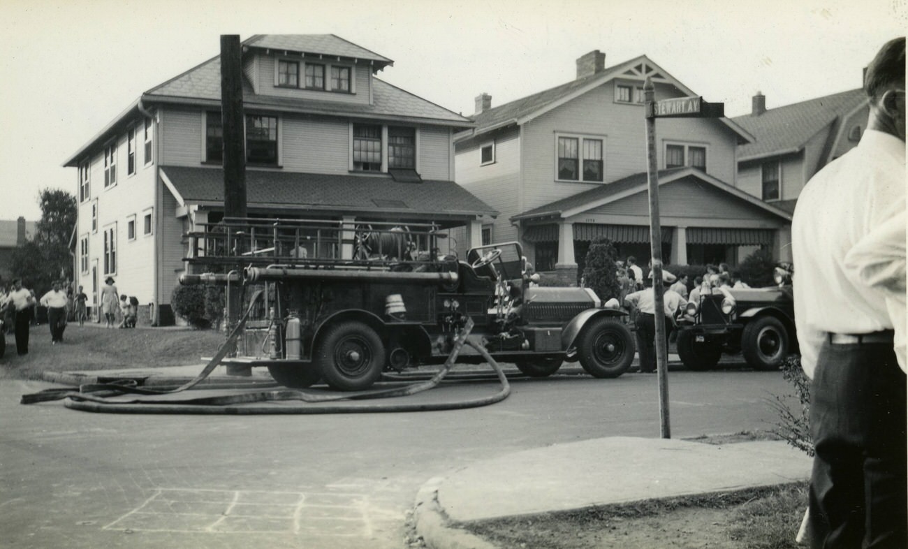 Fire trucks at the corner of Stewart Avenue and Champion Avenue, Columbus, October 1939.