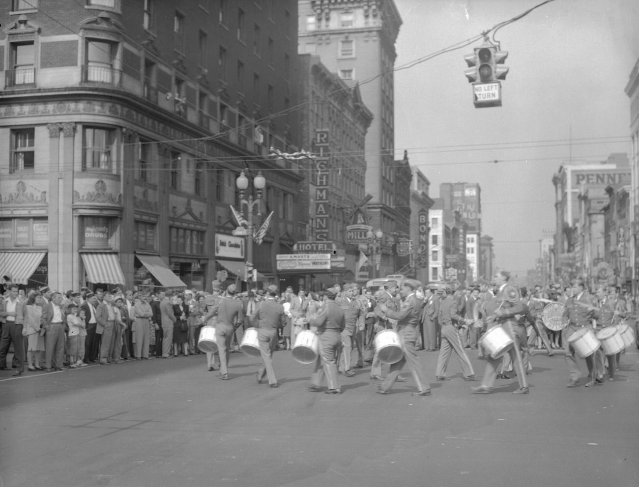Fond Du Lac Amvets Post No 8 Band on High and Broad Streets, Columbus, 1947.
