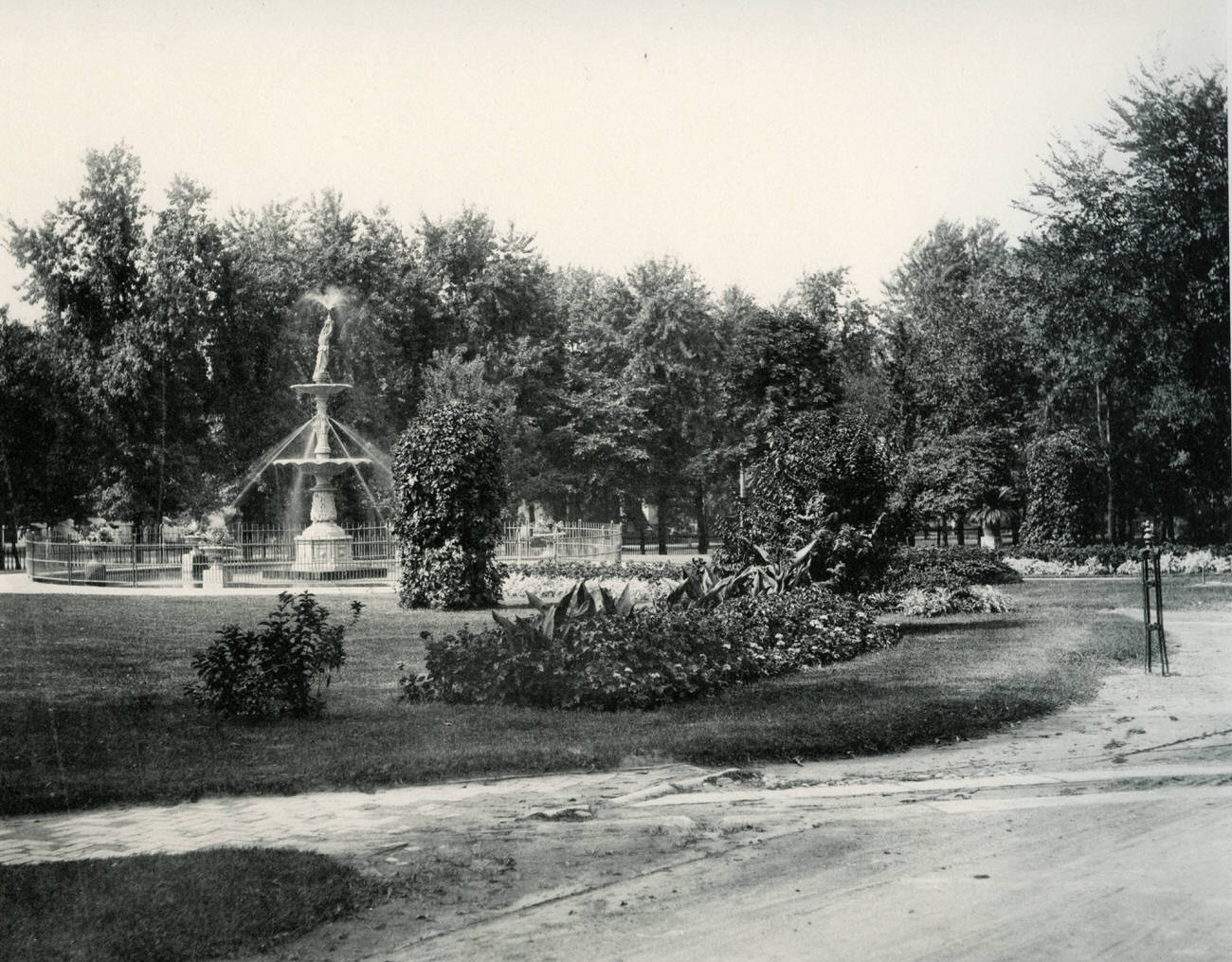 Fountain and lawn at the Institution for the Education of the Deaf and Dumb, completed in 1886, Circa 1897.