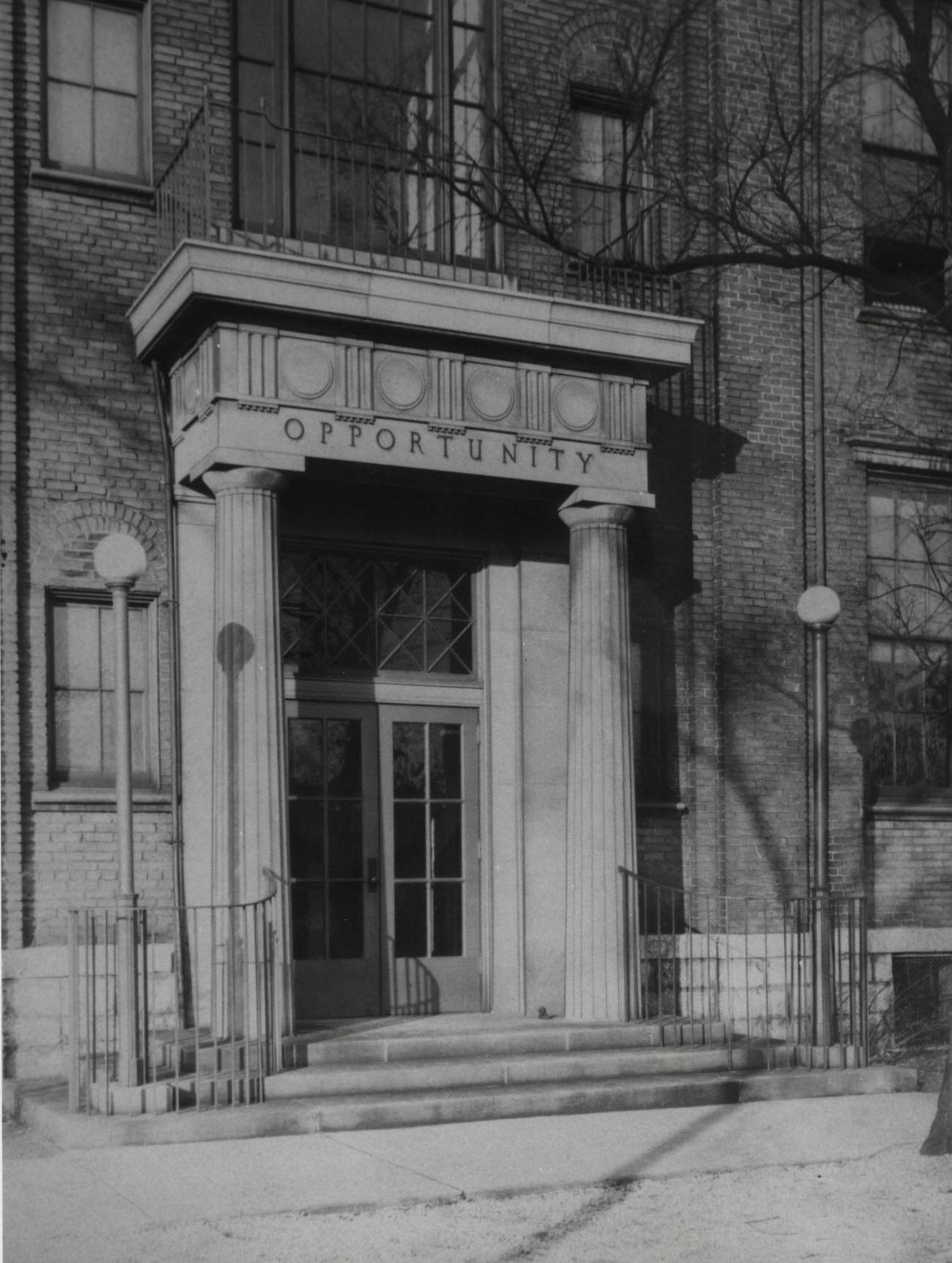 Front doors to Park Street Elementary School, originally constructed in 1867, demolished April 29, 1948.