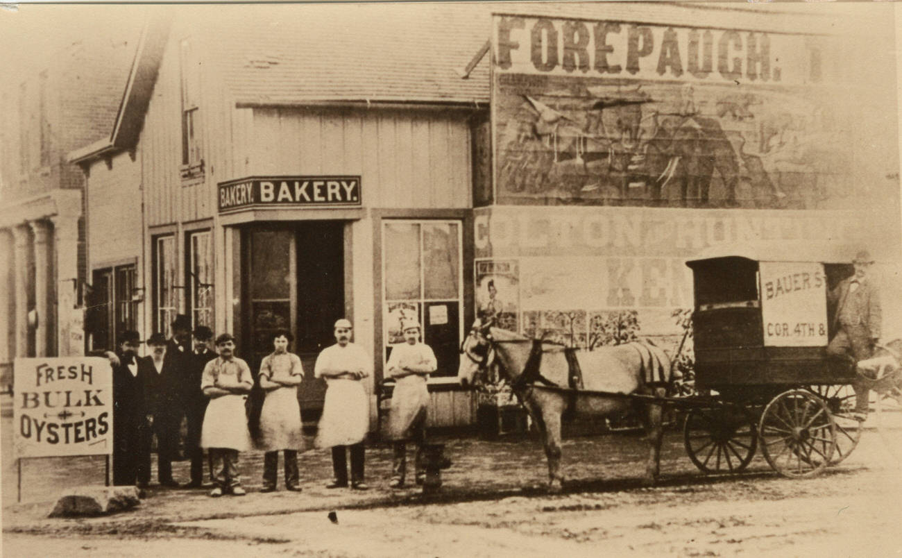 George Bauer Bakery at 145 E. Rich St., operating from 1865 to 1937, Circa 1882.