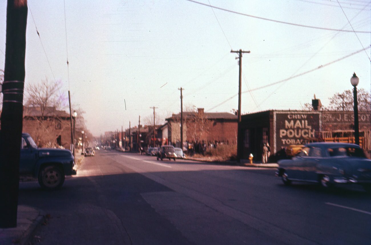 Goodale Street looking east from Michigan Avenue, featuring J.E. Scott Cup Company, November 18, 1956.