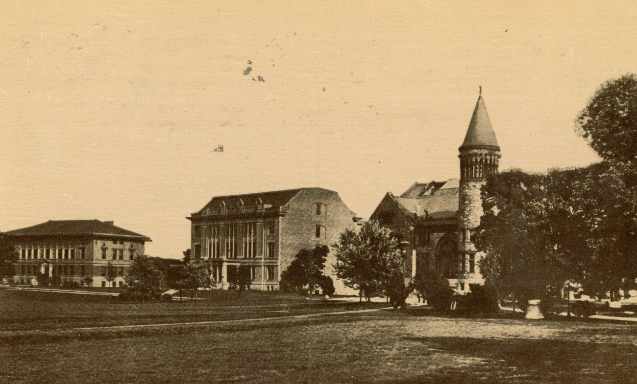 Group of buildings on the campus of Ohio State University, including Orton Hall, 1910s
