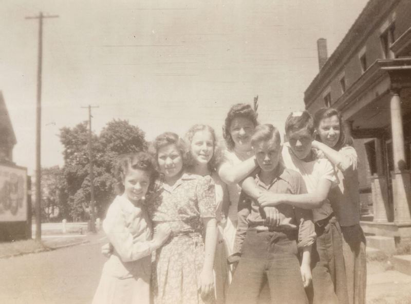 Group in front of 196 Hawkes Avenue, Columbus, photograph, Summer 1945.