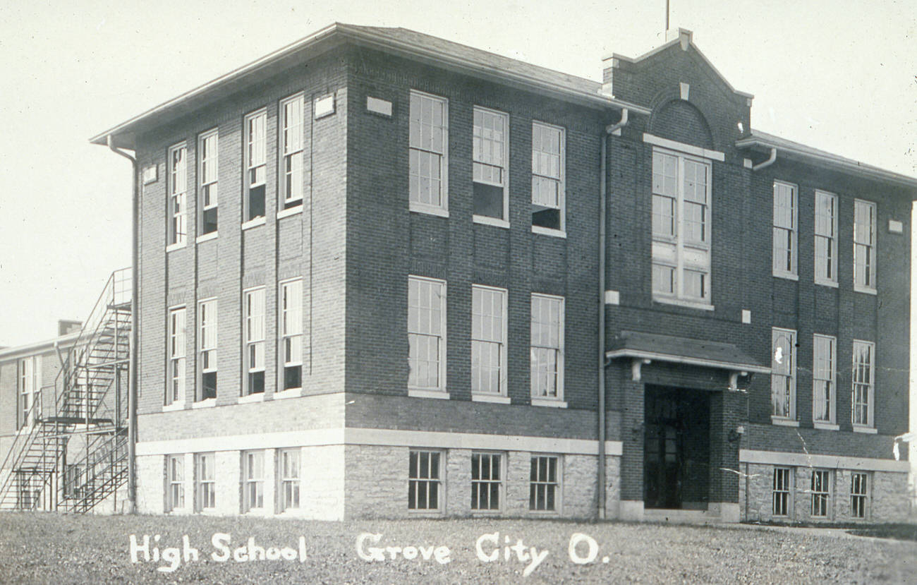 Grove City High School, originally Jackson High School, dedicated in 1910, no longer standing, Circa 1912.