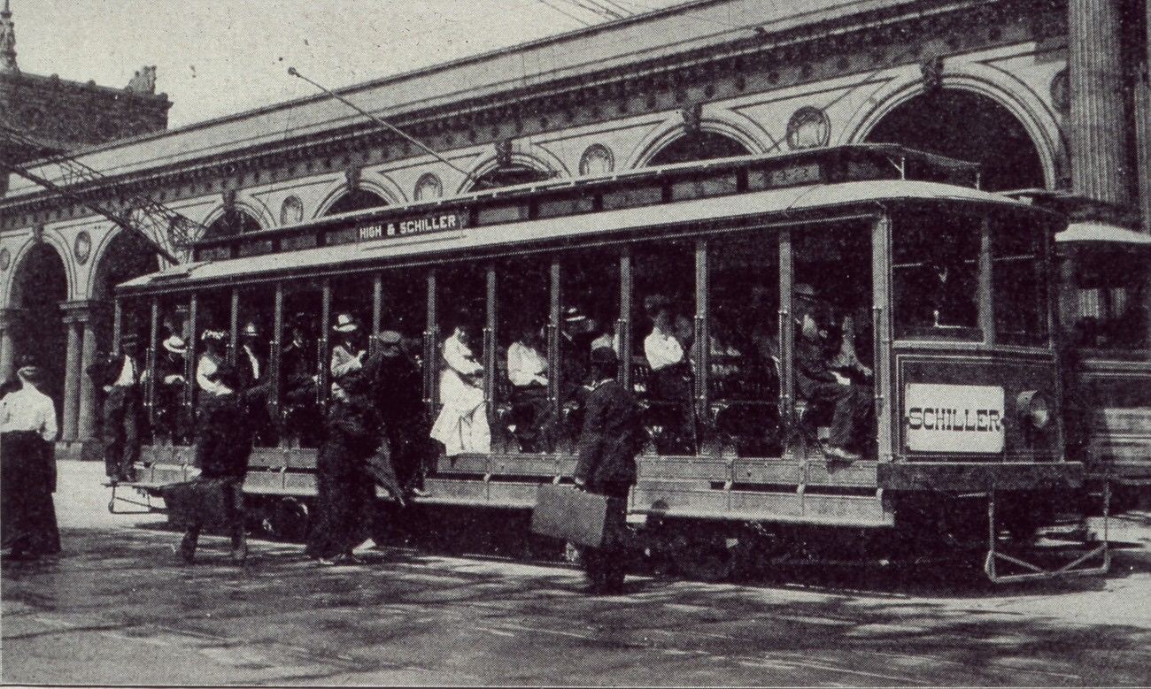 Open Type Summer Streetcar on High and Schiller Streets, 1906.