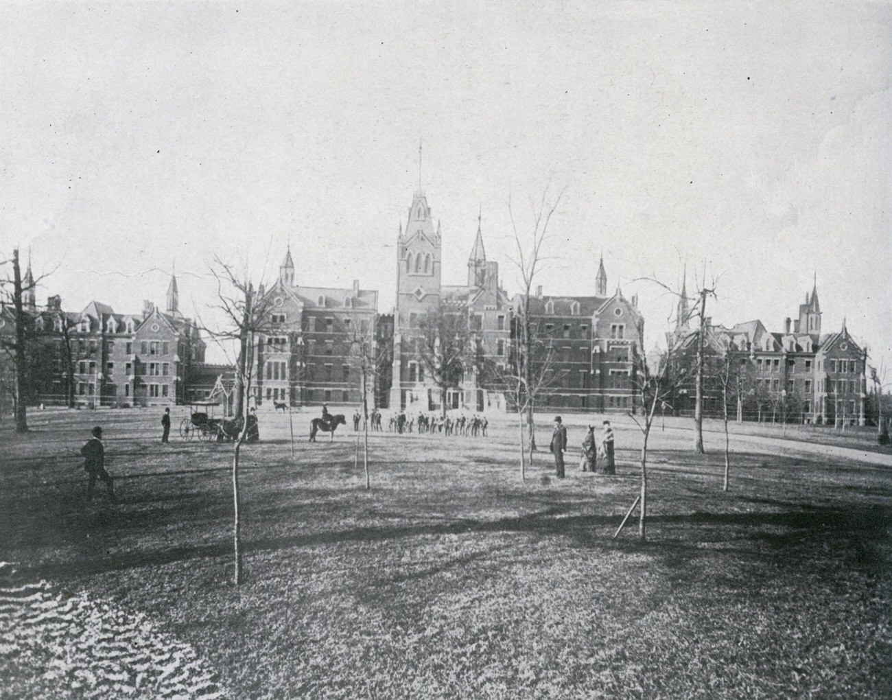 Main building of the Institution for Feeble-Minded Youth, completed in 1868, rebuilt in 1881, and demolished on August 17, 1987, Circa 1901.