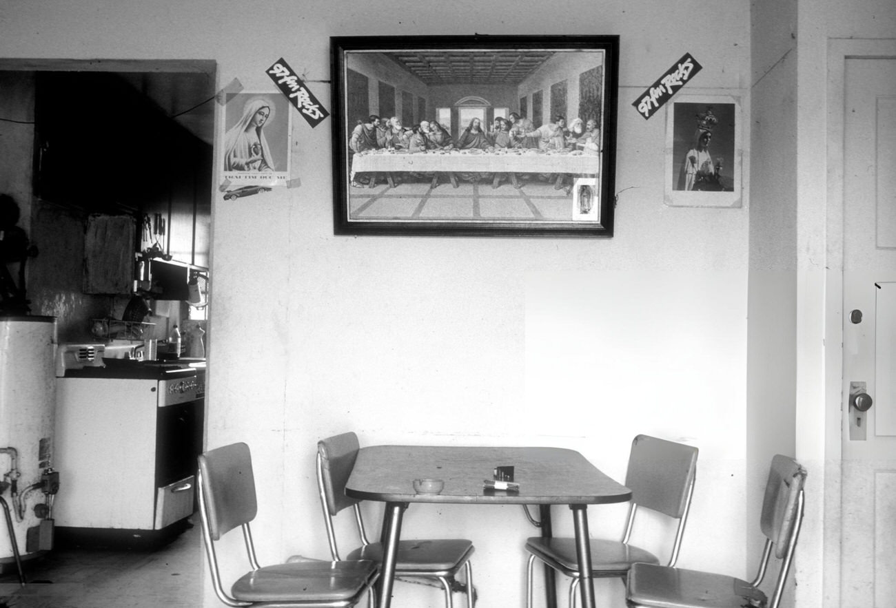 Inside a tenant's apartment in Allen Parkway Village, Houston, Texas, 1983.