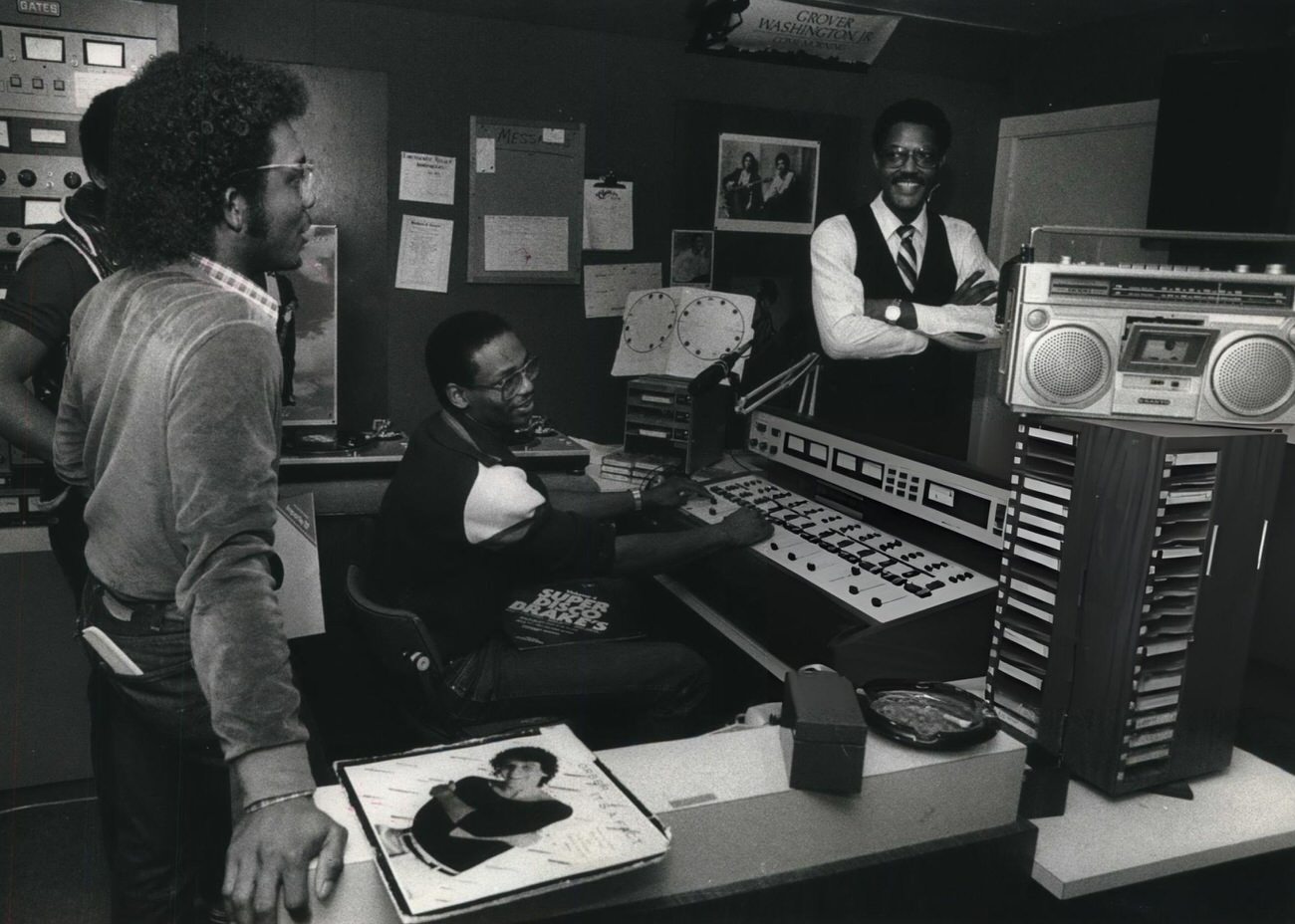 KTSU general manager Charles Porter Jr. with radio staff at KTSU-FM, Houston, Texas.
