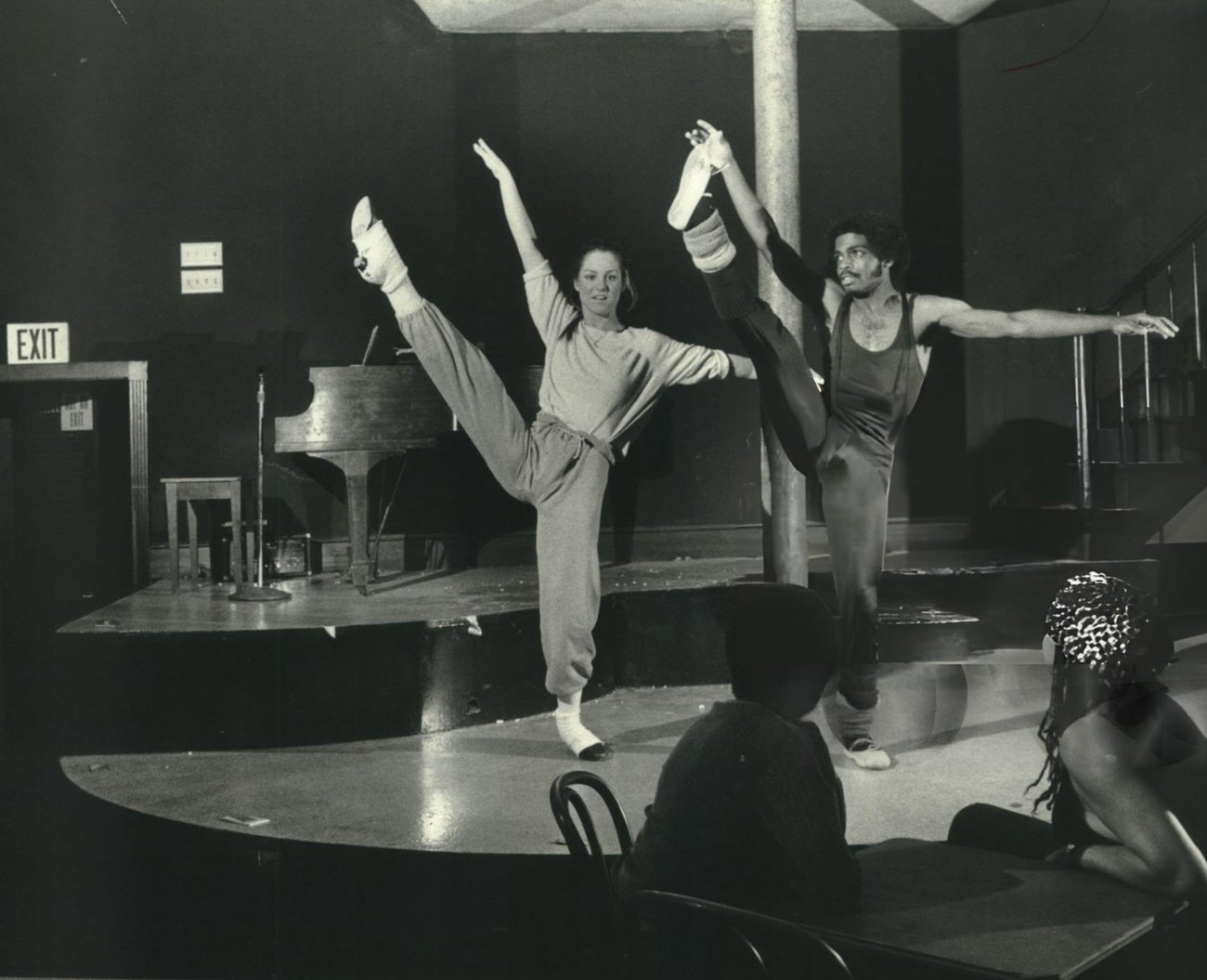 Company dancers Cindy Hoffmaster and Carl E. Long rehearse for the New Year's Eve opening of the Vaudeville Theater, Houston, Texas.