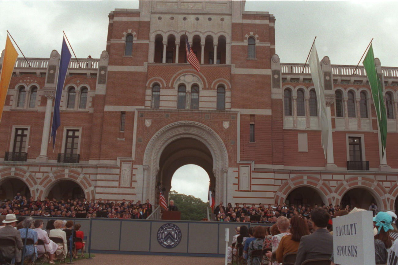 Former President Jimmy Carter's commencement address at Rice University on May 8, 1993, exemplifies the intersection of political leadership and academic celebration, Houston, Texas.