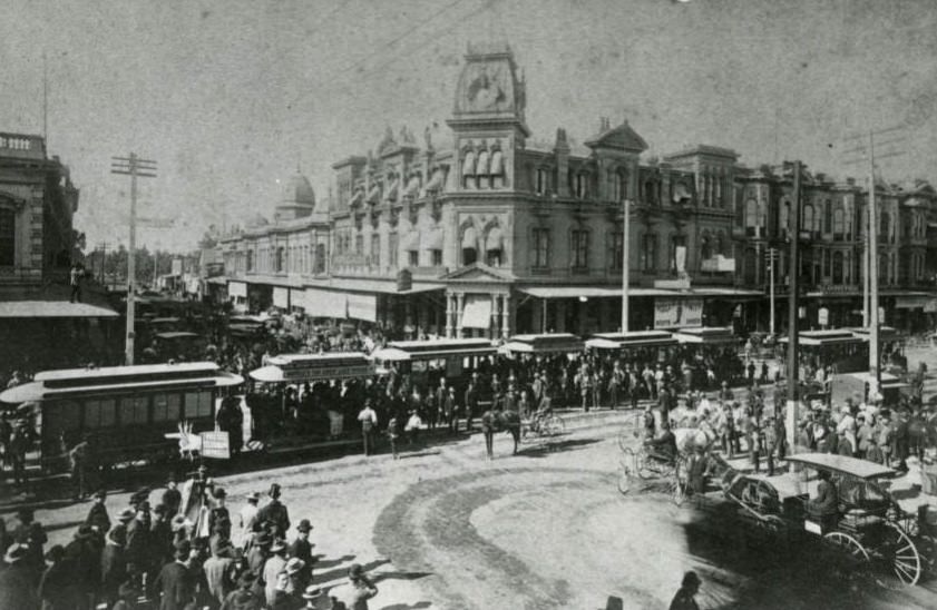 Fisher Electric Railway street scene, Houston, circa 1900s.