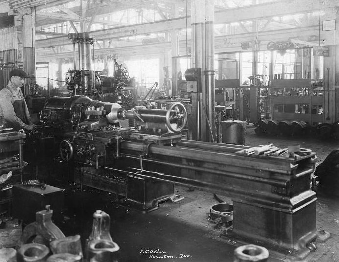 Men working at machines, Hughes Tool Co., Houston, 1940s.