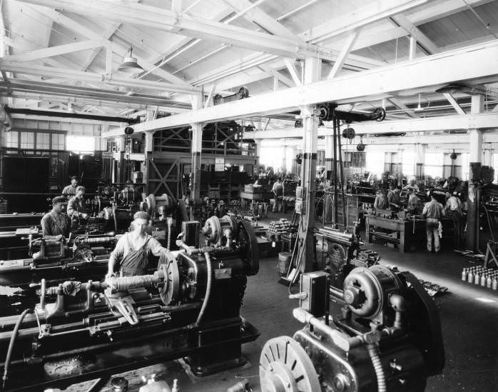 Men working in a production phase at Hughes Tool Company, Houston, Texas, 1920s