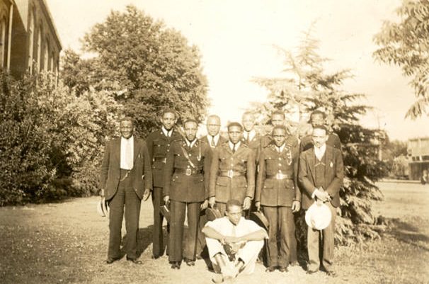 Men in uniform at Tuskegee University, including C.F. Smith, 1930s.