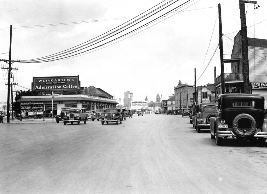 Weingarten's store with Admiration Coffee billboard, 1930s