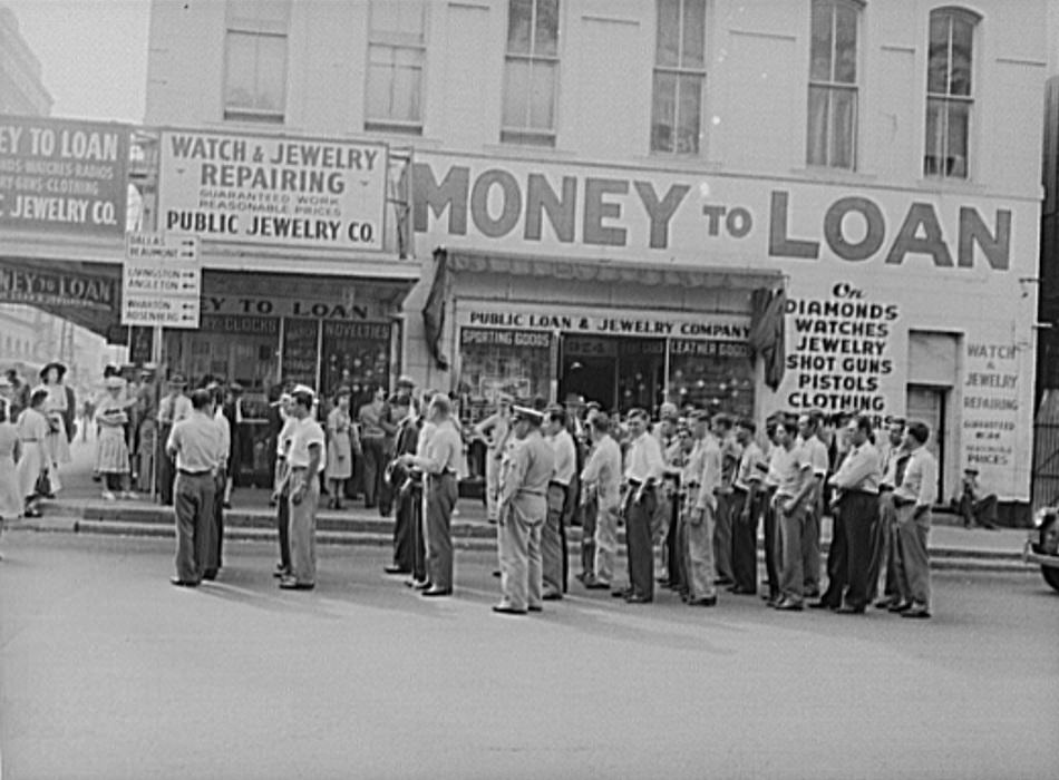 Inducted men marching to the reception center in Houston, Texas, 1943