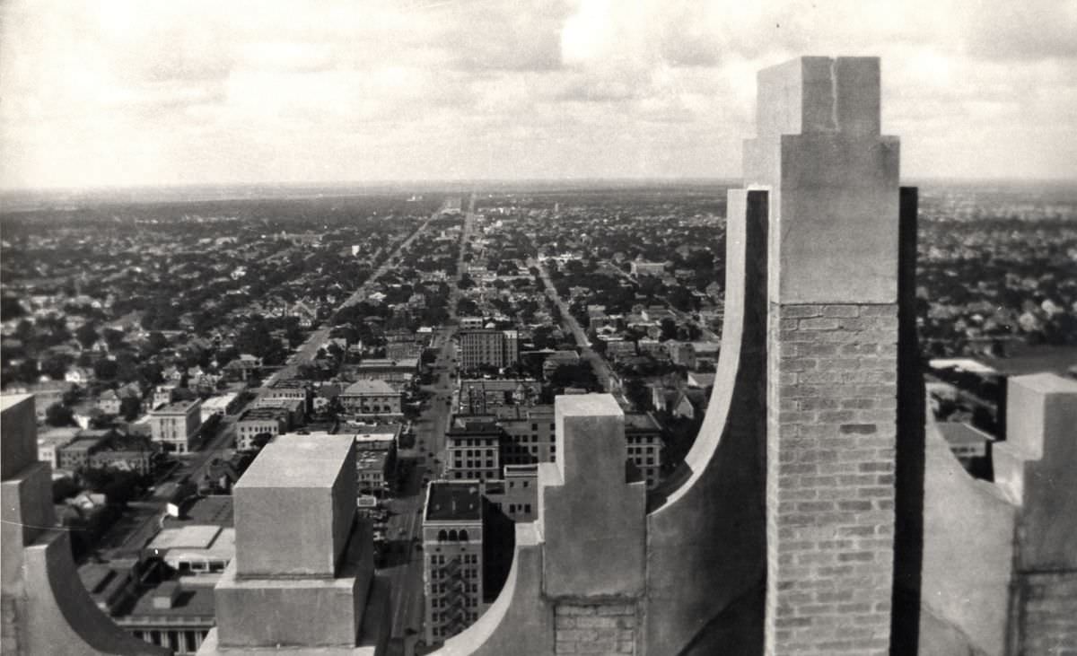 Downtown Houston rooftop view from Gulf Building, 1930s.