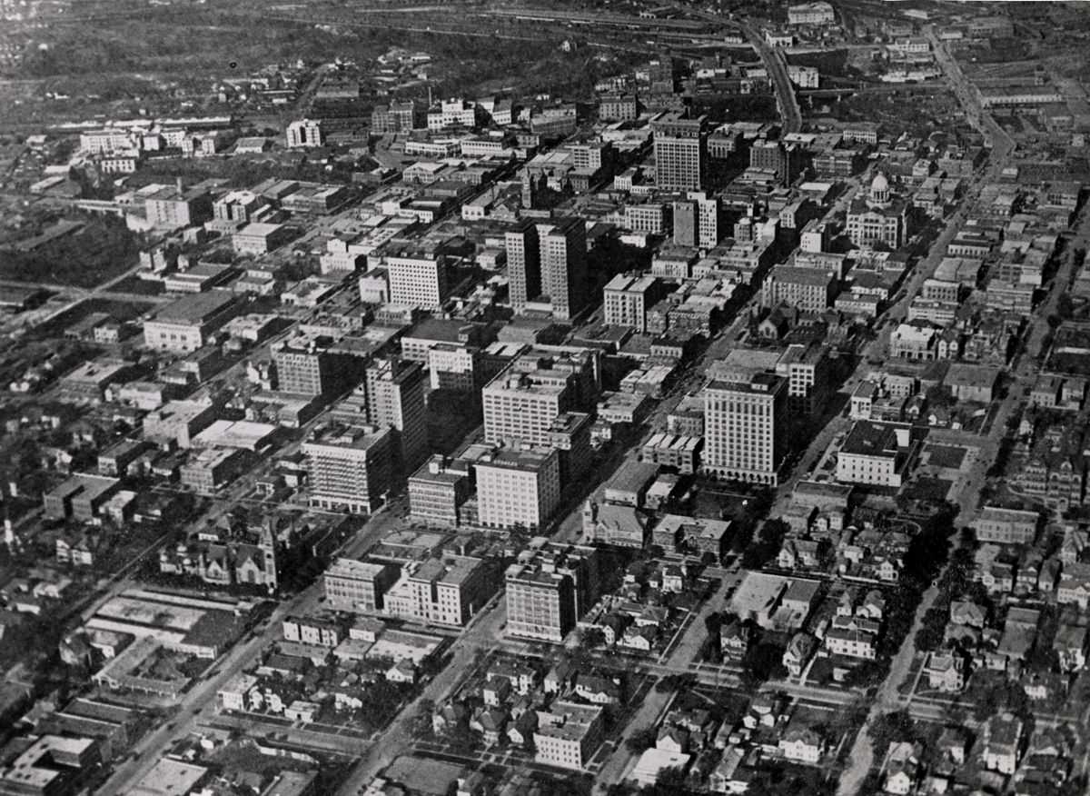 Bird's-eye view of Downtown Houston from above, 1920.