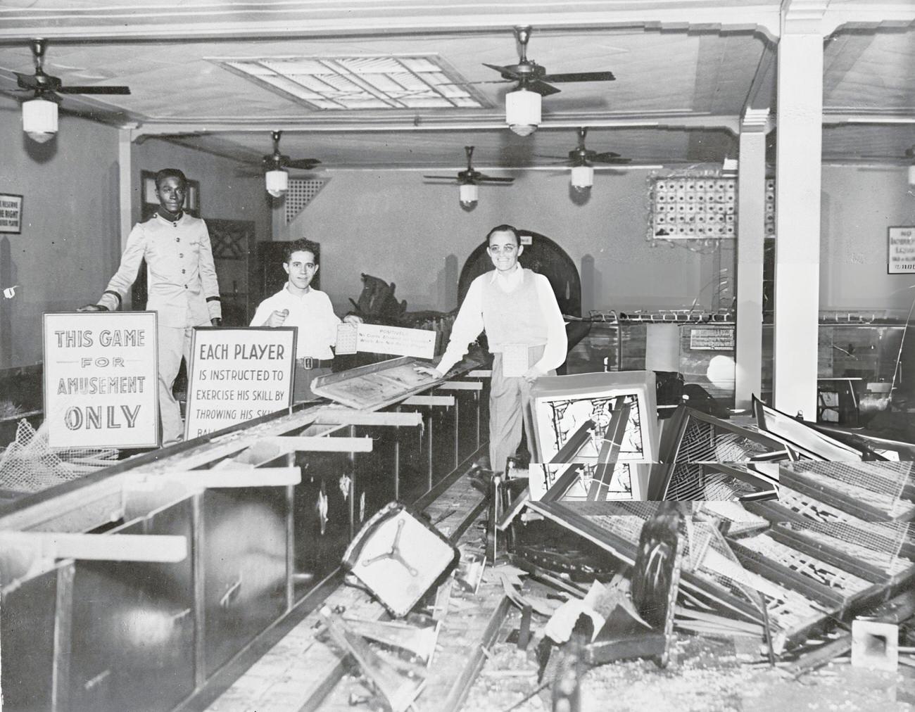 Men Posing in Destroyed Night Club, 1930s