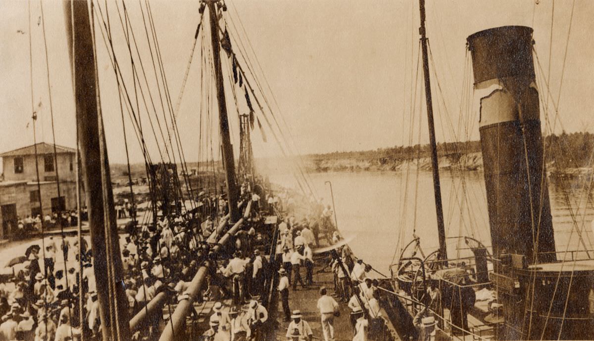 Houston Ship Channel's second opening from docked ship, 1915.