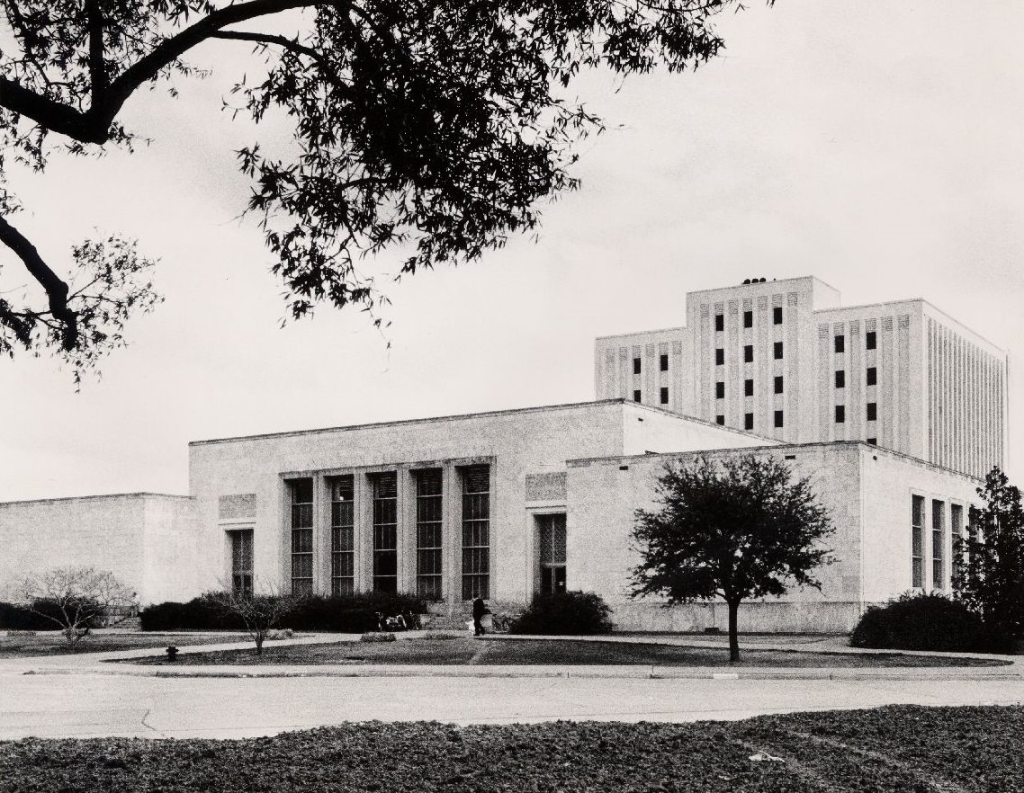 M.D. Anderson Library photomontage with Blue Wing addition, 1968.
