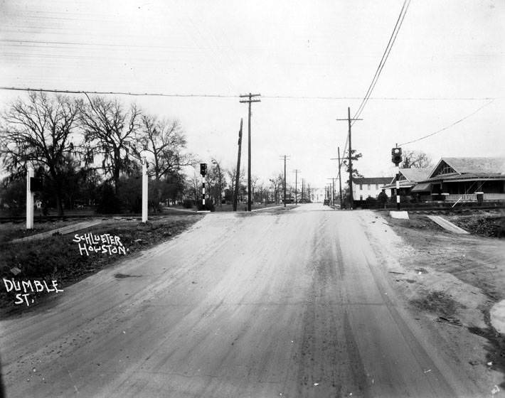 Dumble Street at railroad intersection, Houston, 1928.