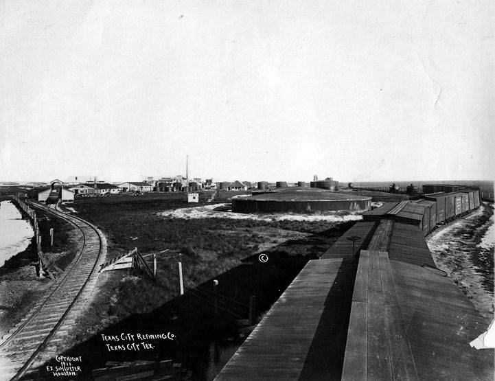 Texas City Refining Company plant from railroad freight car, 1911.