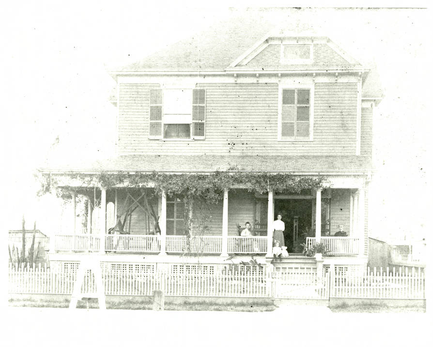 "Auntie" Jordan with milk cow at Frank Lee Berry house, Houston, 1908.