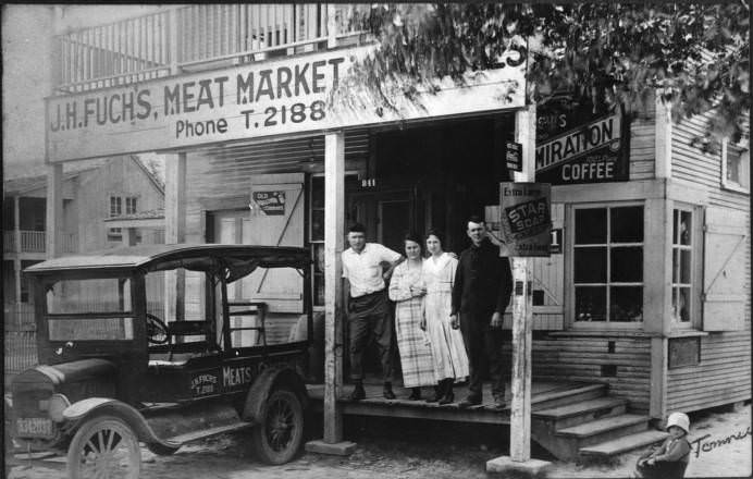 J.H. Fuchs Meat Market steps, 1910s