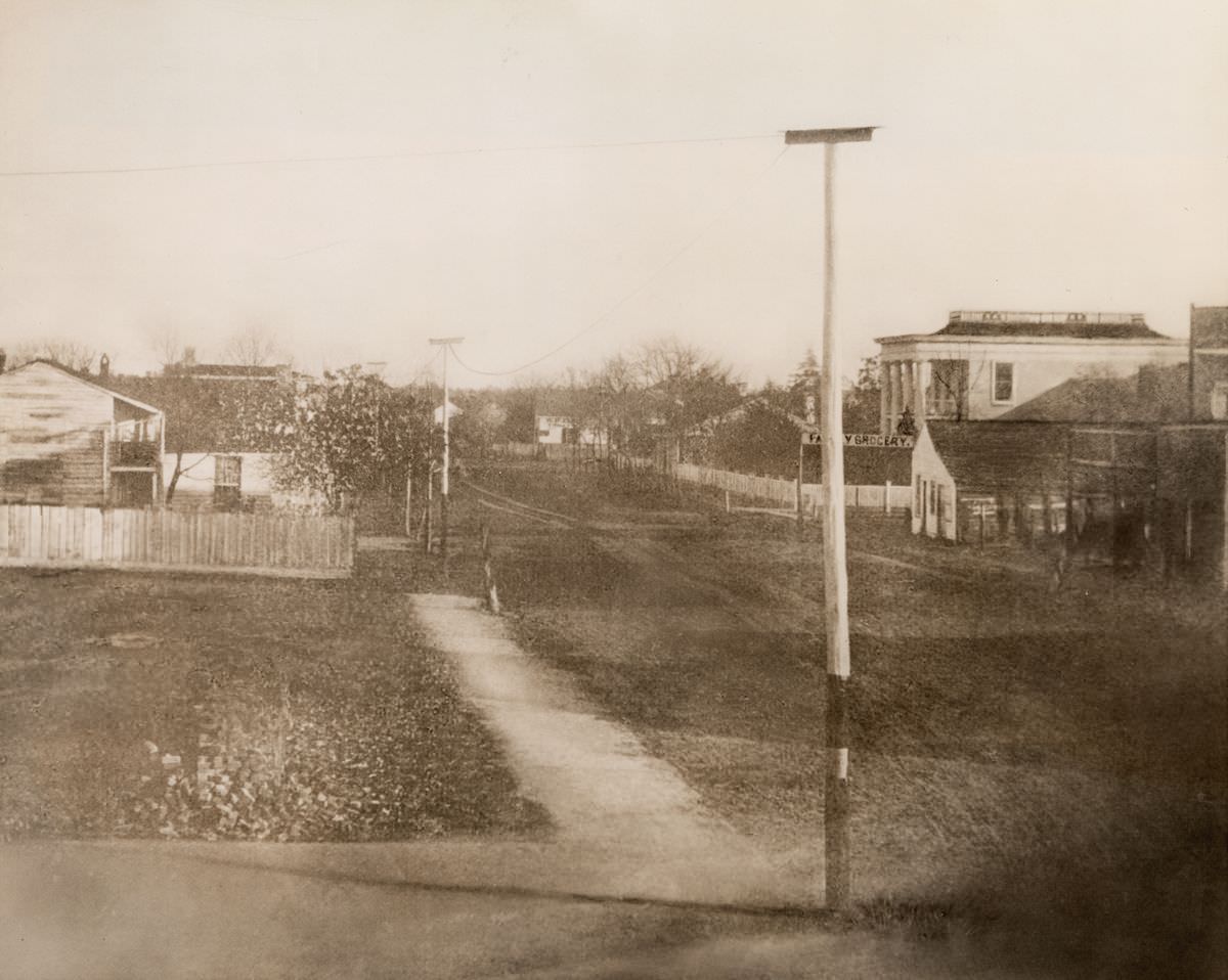 First telegraph lines in Houston, 1860. A.D. Bruce Religion Center construction frame, 1964.