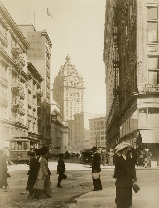 O'Farrell Street east of Stockton, early 20th century.