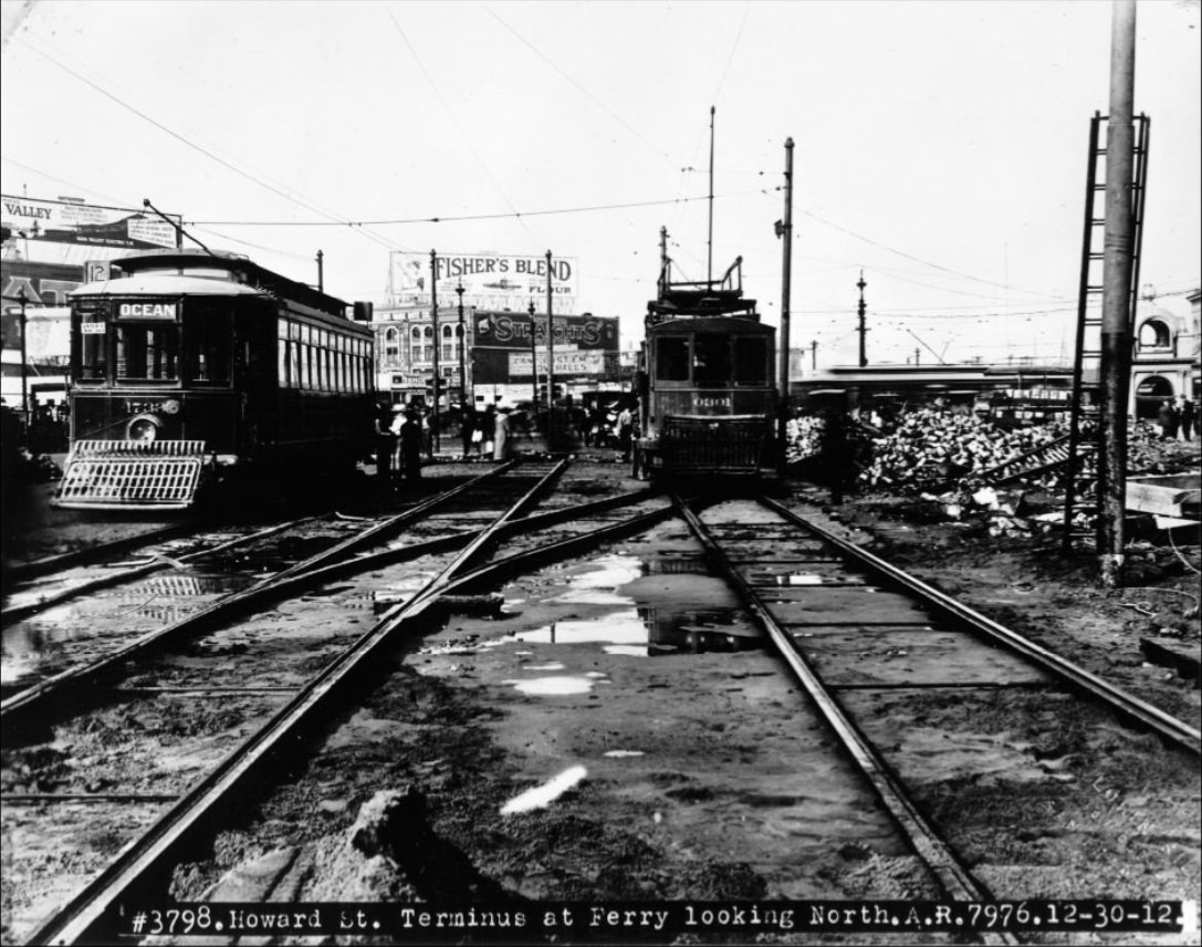 Howard Street Terminus at Ferry, looking north, December 30, 1912.