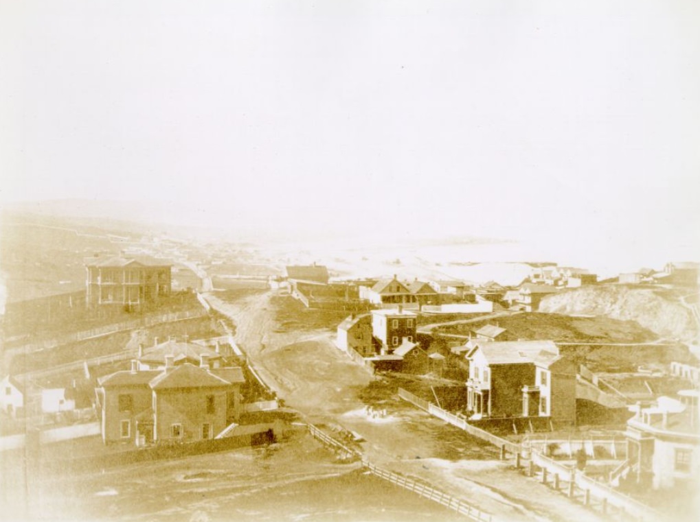 View of Russian Hill looking northwest from Green and Jones streets, 1866