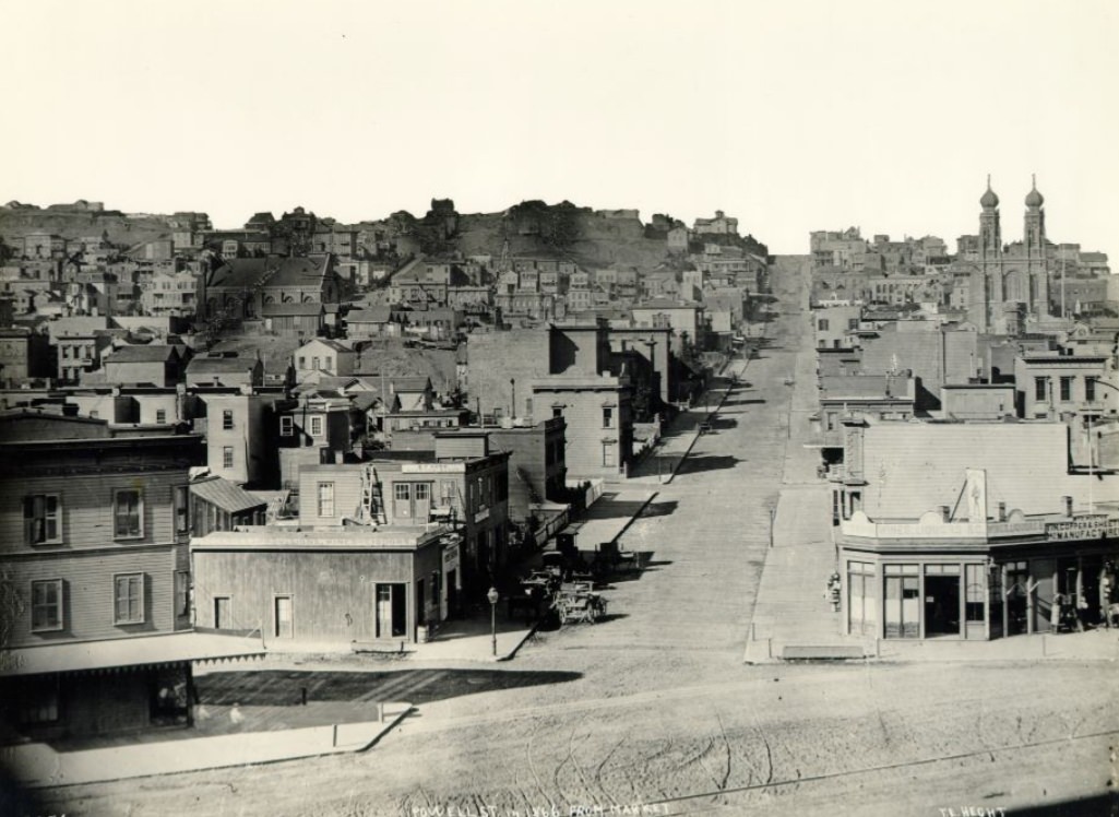 Powell Street in 1866 from Market