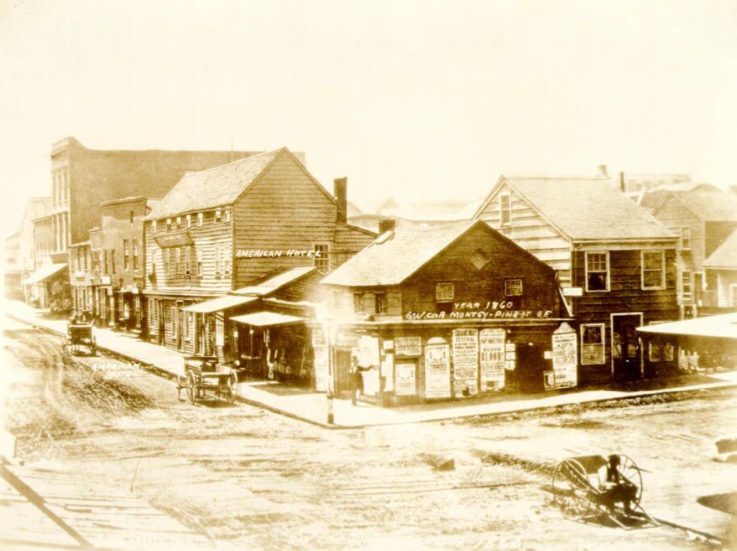 Southwest corner of Montgomery and Pine Street, 1860