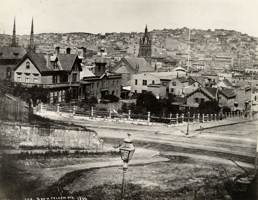 Corner of Second and Folsom streets, 1866