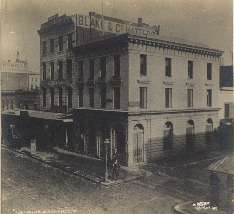 Montgomery Street, corner of Commercial, 1868