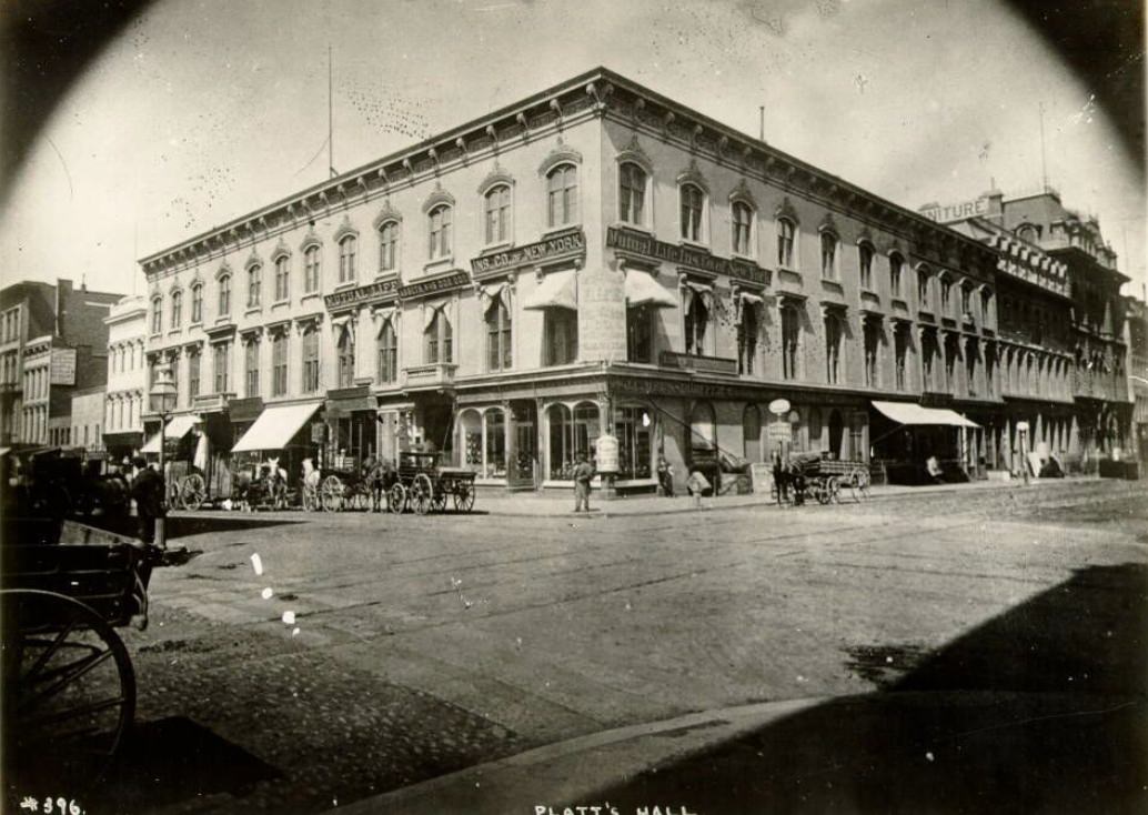 Platt's Hall, northeast corner of Montgomery and Bush streets, 1860
