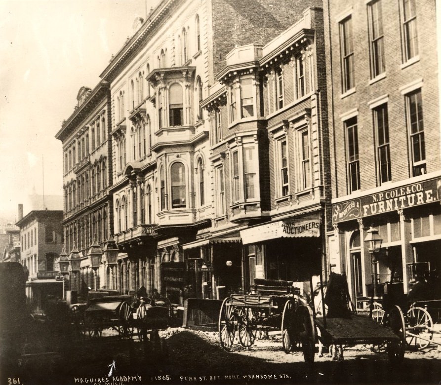 Pine Street between Montgomery and Sansome, 1865