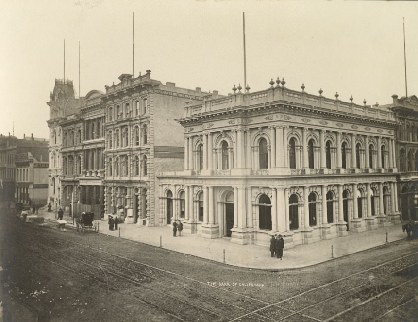 California Street, corner of Sansome. Bank of California, 1868